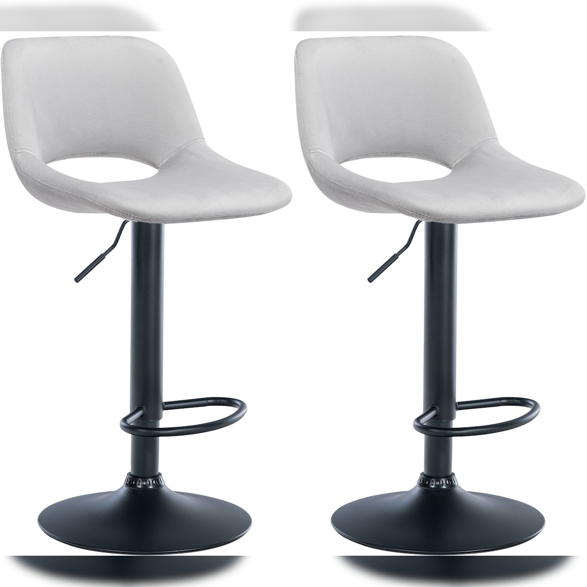 Proregal CHEFGASTRO 2er Set Barhocker ACAPULCO Samt Schwarz HxBxT 86x42x46cm Samt Hellgrau Barstuhl Image