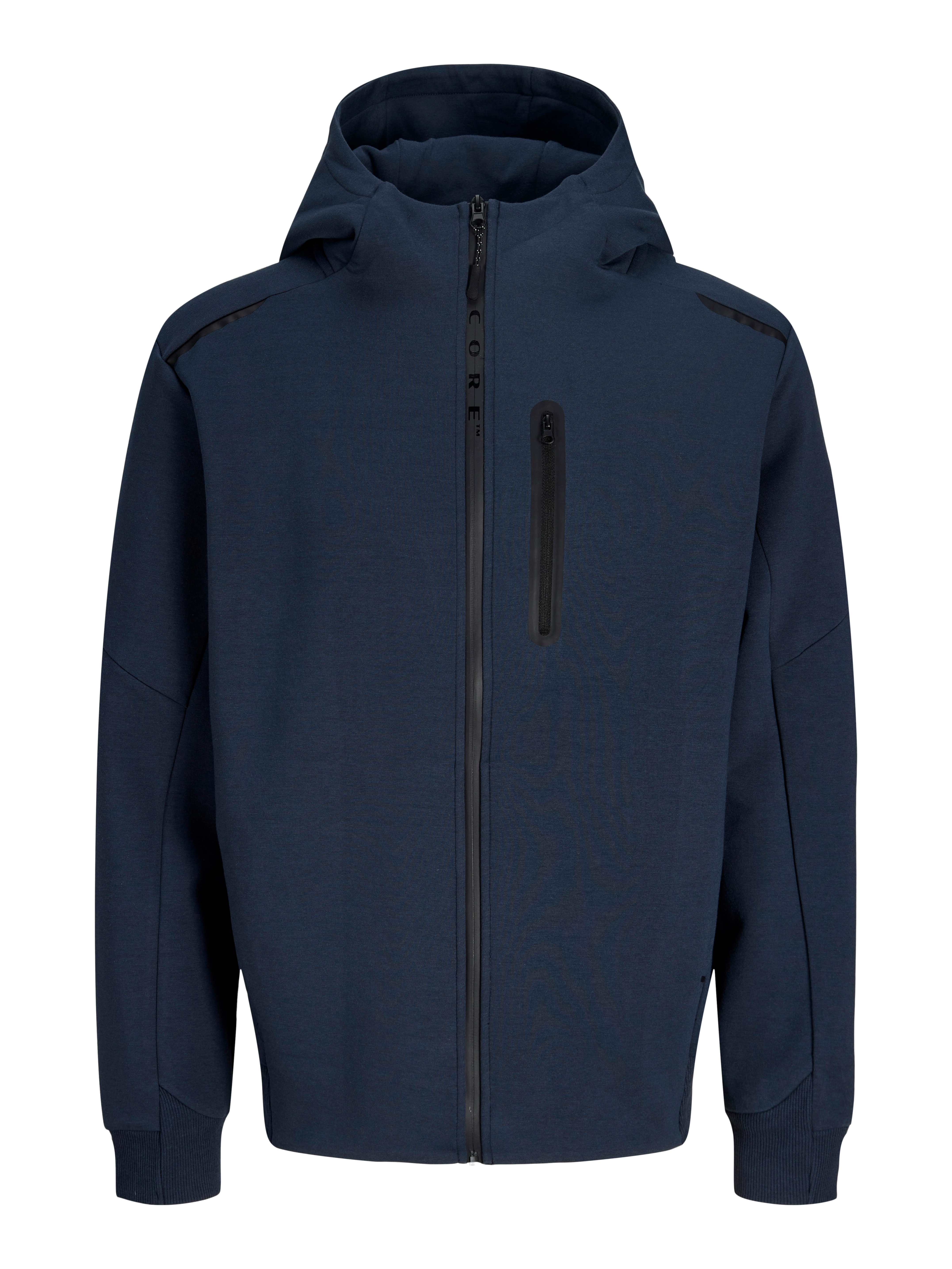 Kapuzensweatshirt JACK & JONES "JCOFUSION FULL ZIP SWEAT HOOD", Herren, Gr. S, outer space, angeraute Sweatware, Obermaterial: 72% Polyester, 28% Baumwolle, unifarben, regular fit normal, hoch geschlossener Ausschnitt, Sweatshirts