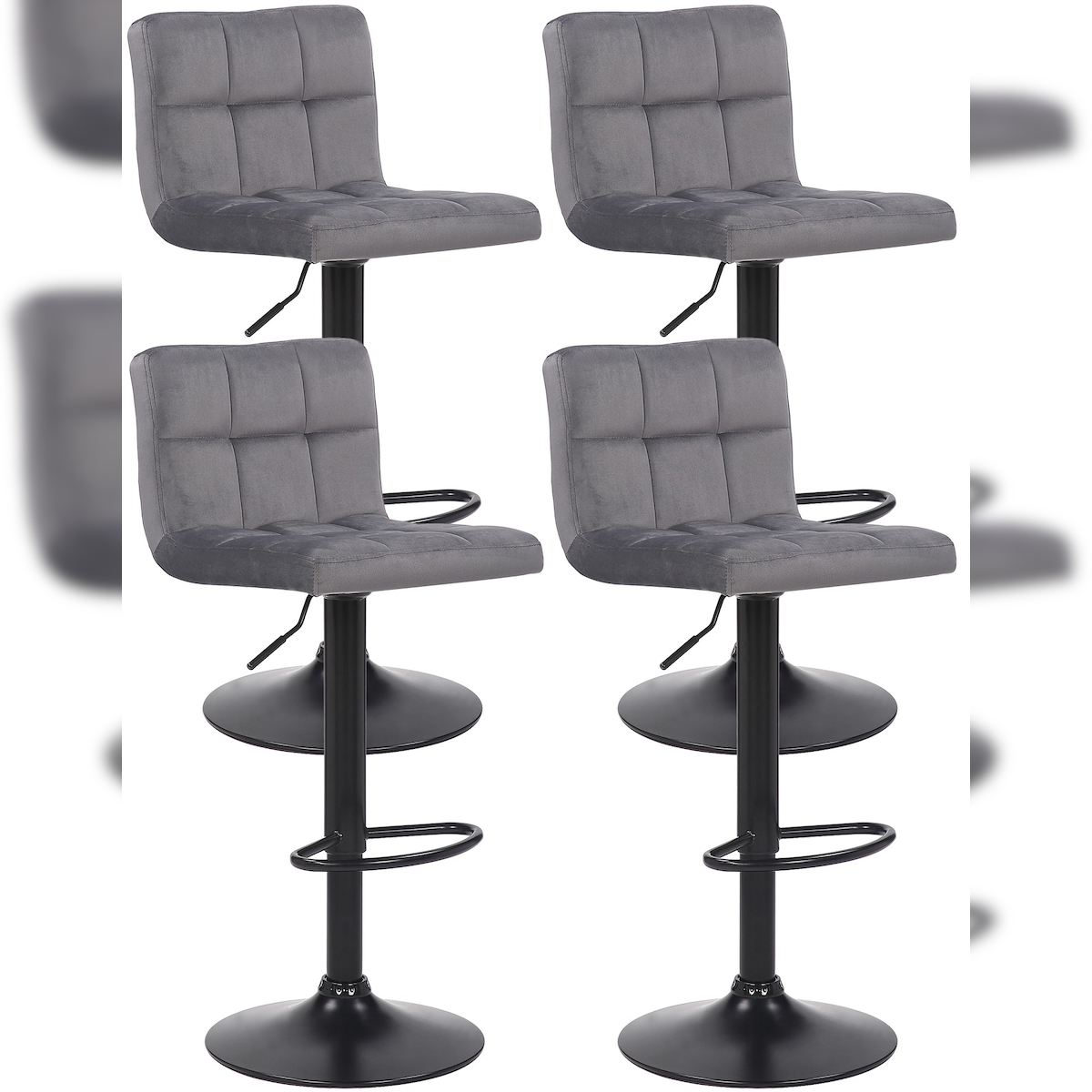 Proregal CHEFGASTRO 4er Set Barhocker LA PAZ Samt HxBxT 85x40x40cm Samt Grau Barstuhl Image