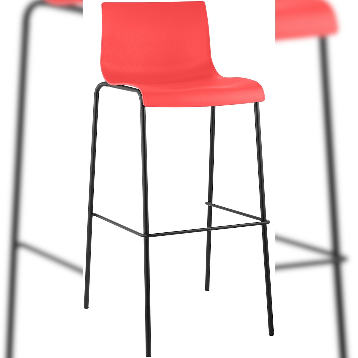 Proregal CHEFGASTRO Barhocker MAUI 4-Fuﬂ Gestell Schwarz HxBxT 100x43x48cm Kunststoff Rot Barstuhl Image