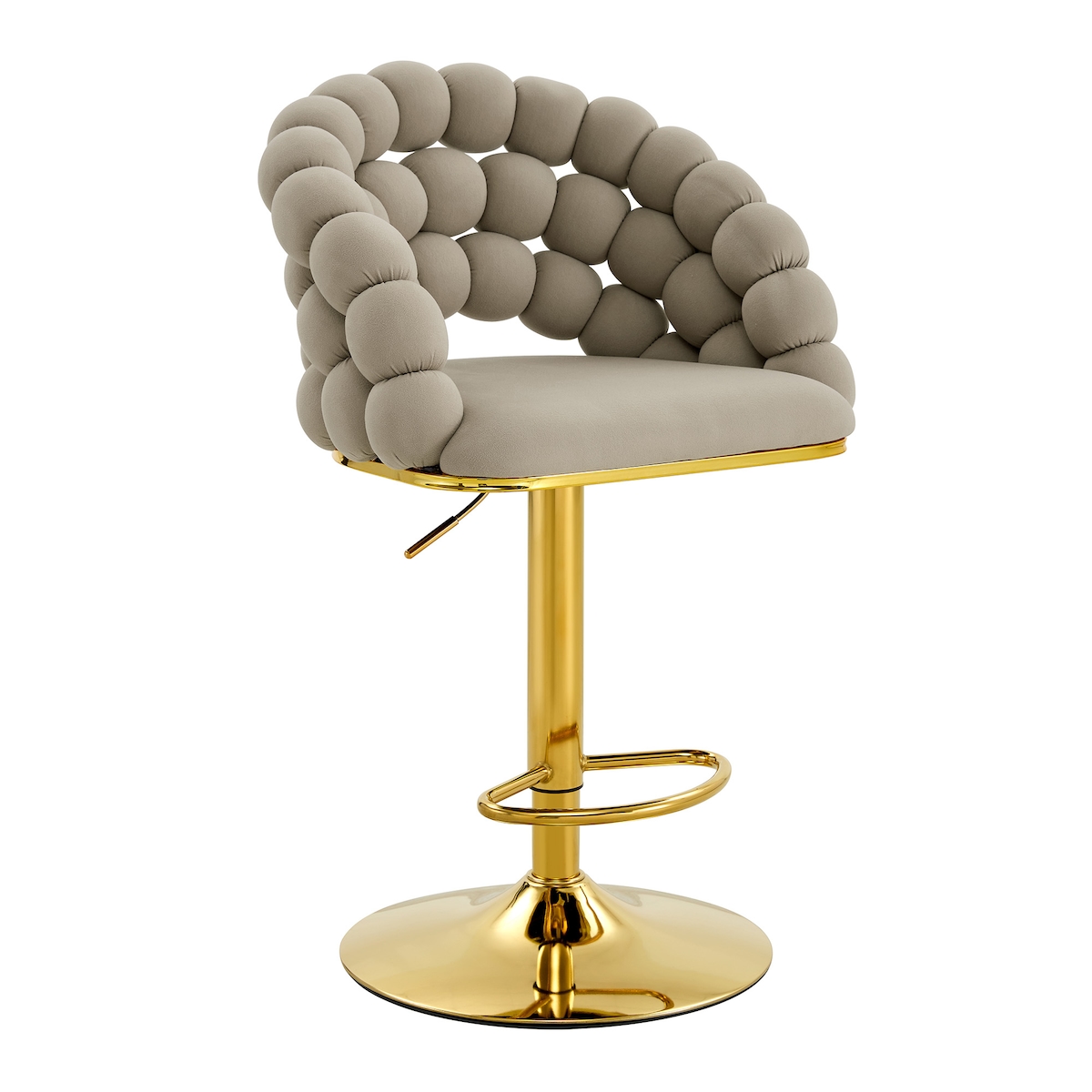 OKWISH Barhocker 2er Set höhenverstellbar Samt Grau 112x45x52 cm mit Kugelketten Rückenlehne, vergoldetem Metallgestell, elegant für Küche Image