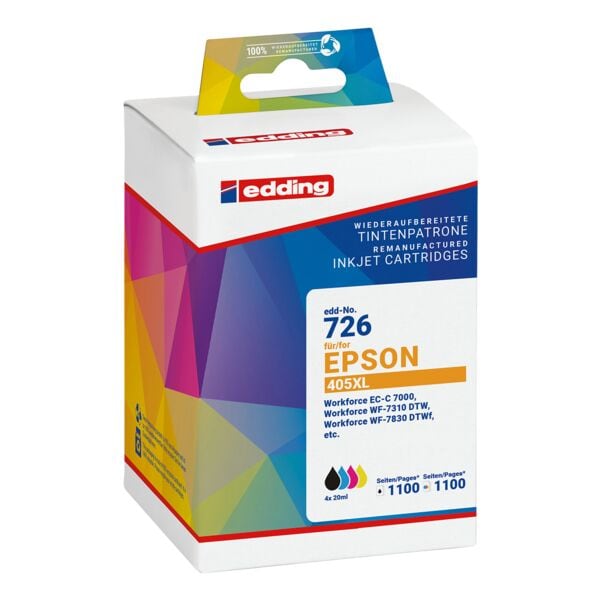 Edding Tintenpatronen-Set ersetzt Epson »405XL-Set« cyan, magenta, gelb, schwarz blau Image