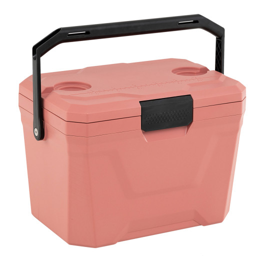Costway Insulated Portable Cooler Hard Shell Ice Chest with 2 Cup Holders-Pink