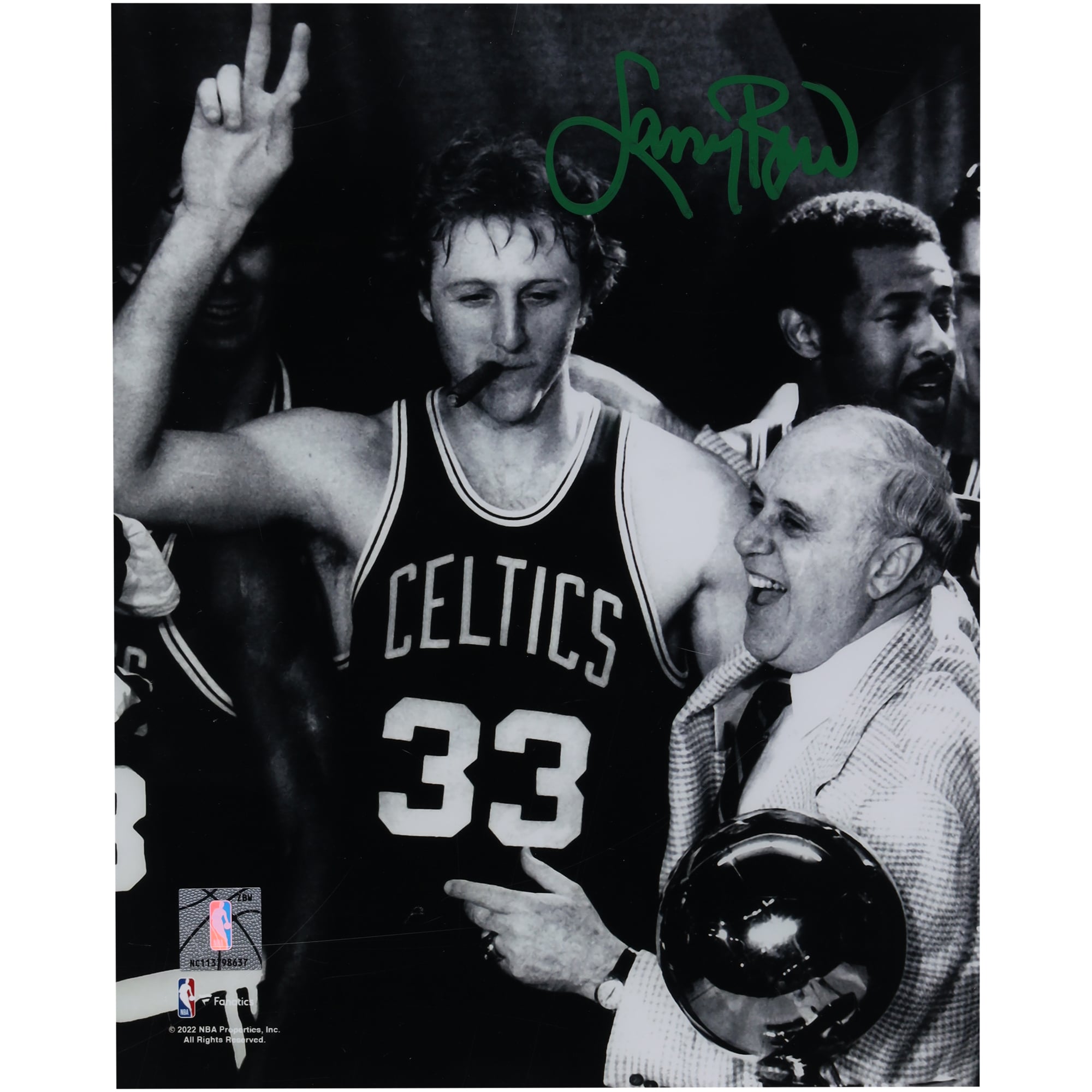Larry Bird Boston Celtics signiertes 8" x 10" Cigar Celebration mit rotem Foto