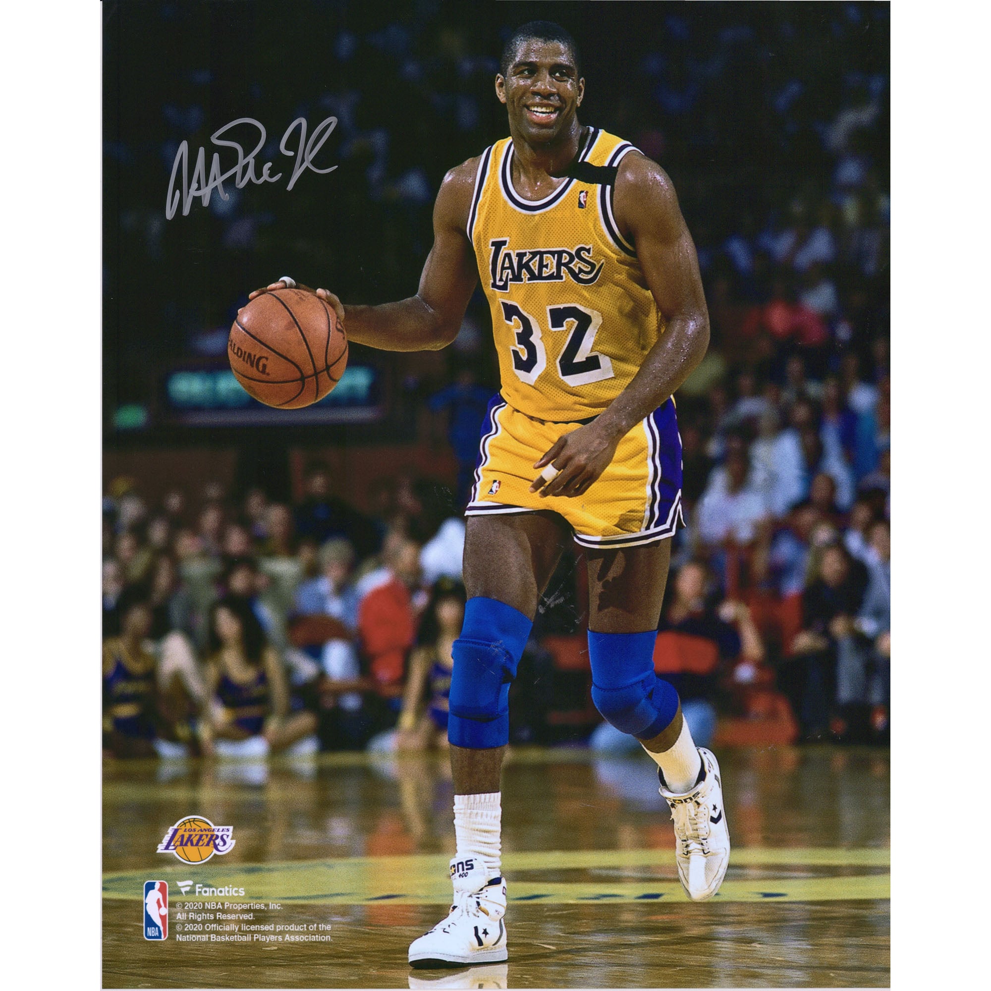 Magic Johnson, Los Angeles Lakers, signiertes 16 x 20 Zoll großes Dribbling-in-Gold-Foto