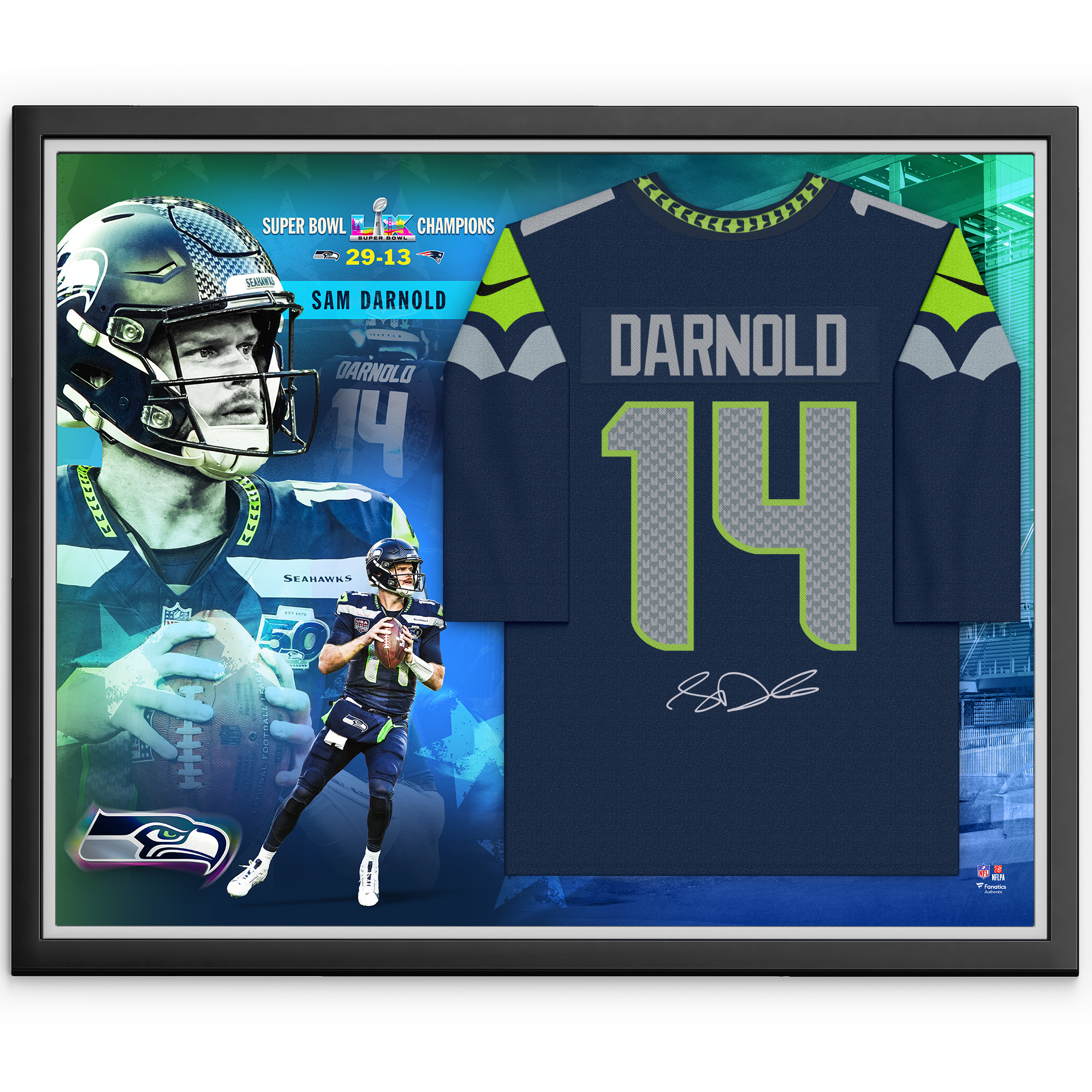 "Sam Darnold, Seattle Seahawks, signiertes, gerahmtes College-Trikot (Nike, Super Bowl LX Champions) – Collage" Image
