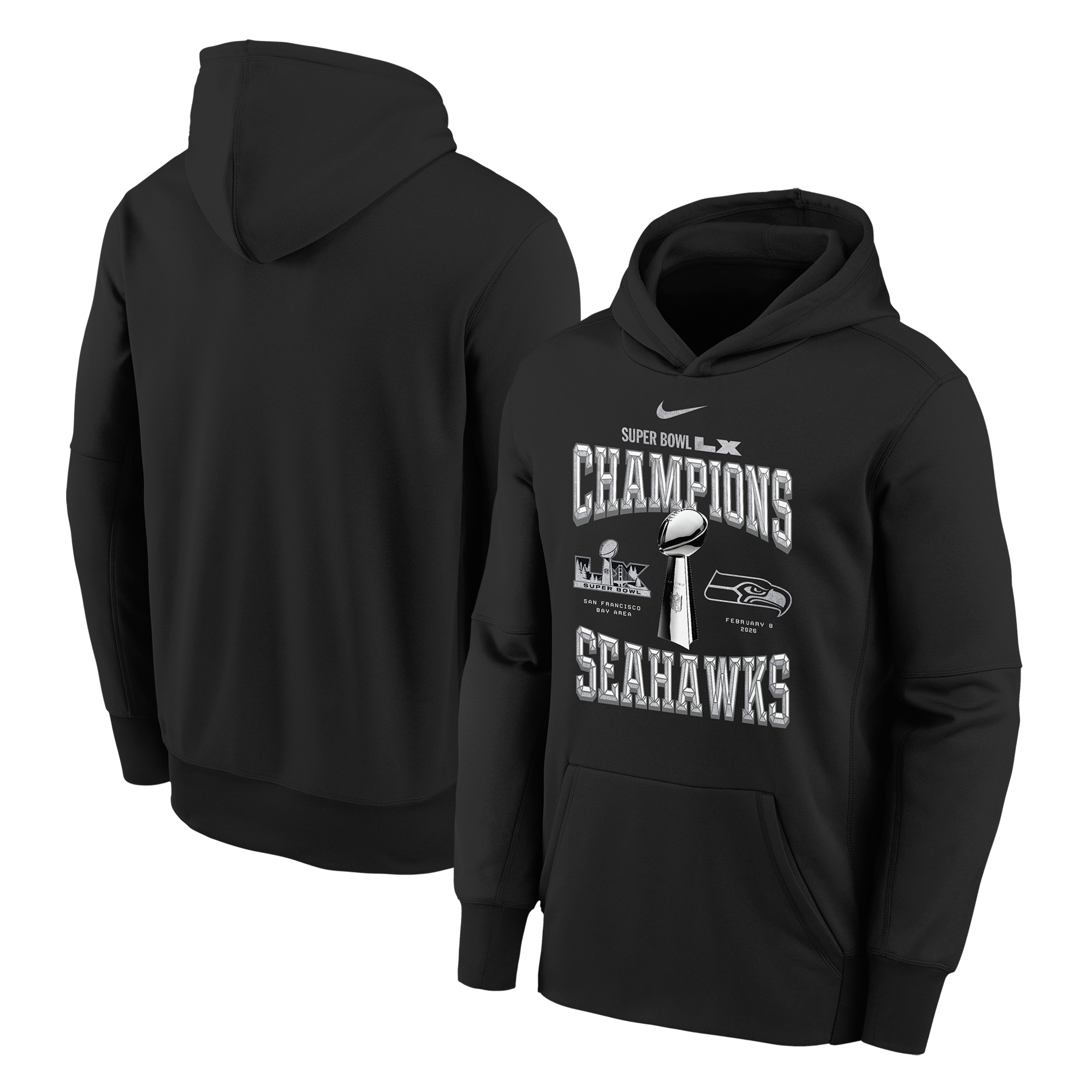 "Nike Jugend-Hoodie aus der Seattle Seahawks Super Bowl LX Champions Locker Room Trophy Collection, Schwarz" Image