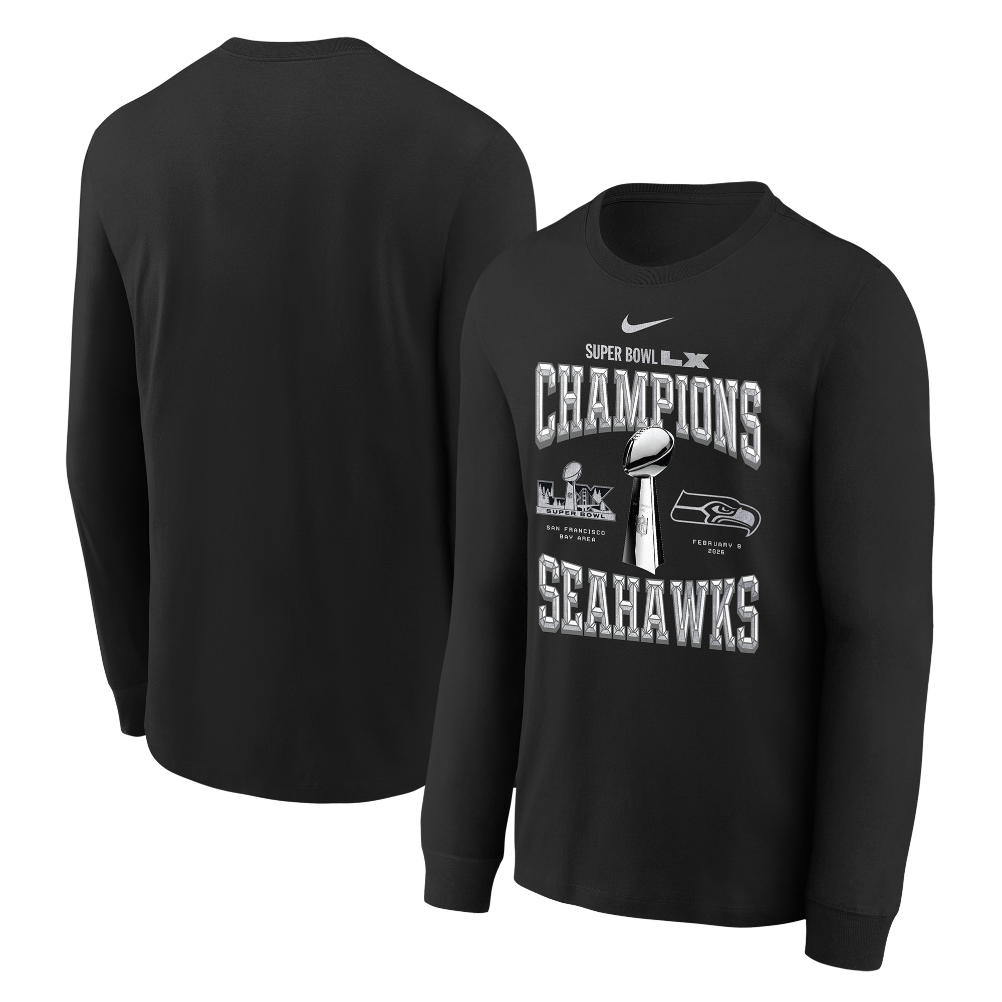 "Nike Langarmshirt für Jugendliche, schwarz, Seattle Seahawks Super Bowl LX Champions Locker Room Trophy Collection" Image