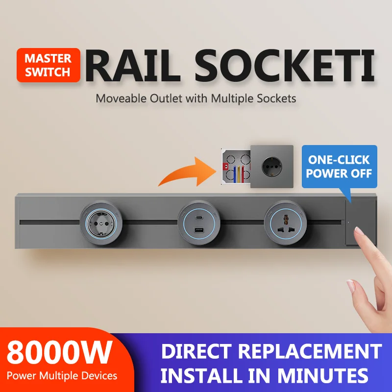 Steckdosenleiste mit Schalter Küchen-Wandsteckdose EU US UK Universal-Standard Runder Abnehmbarer Adapter-Stecker Elektrische Steckdose mit USB Image