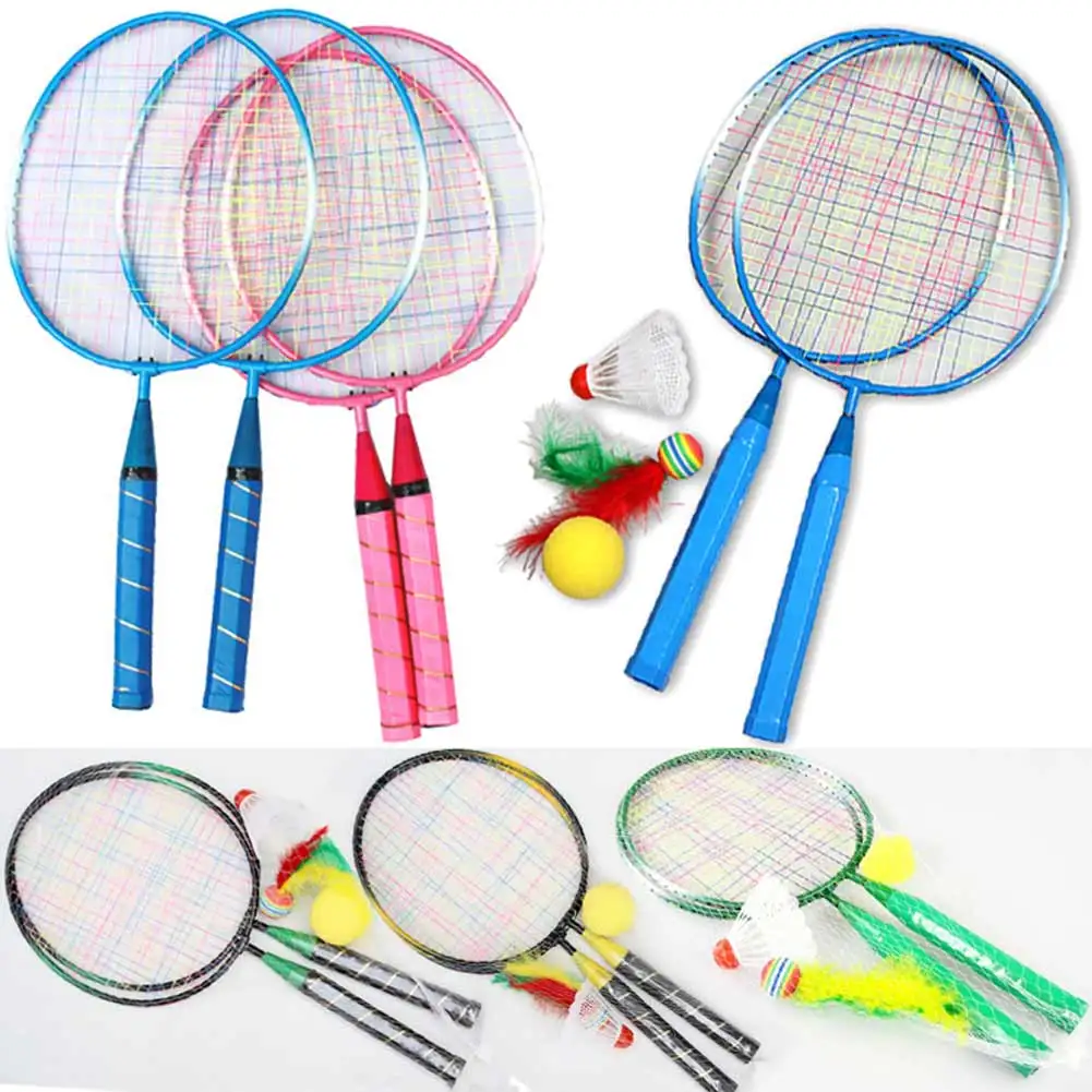 Titan-Metall-Badmintonschläger für Kinder mit Nylonnetzkabel, leicht weicher Schaft, zufällige Farbe, Spielgeräusch-Funktion Image