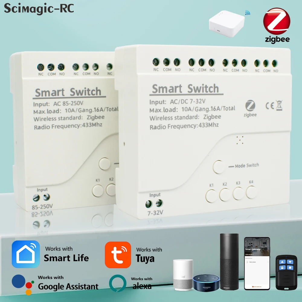 4CH Smart Switch Zigbee TUYA 7-32V 85-250V 12V 24V 110V 220V WIFI Home Automation Geräte 10A Relais Selbstsichernde Image