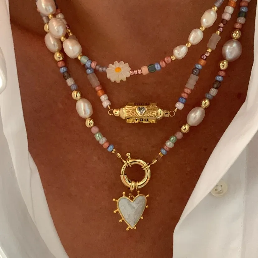 Muttertag MAMA Halskette Geschenk Emaille Herz Anhänger Halskette Neue Mode Perle Perlen Halsband Halskette Schmuck Zubehör Geschenk Image