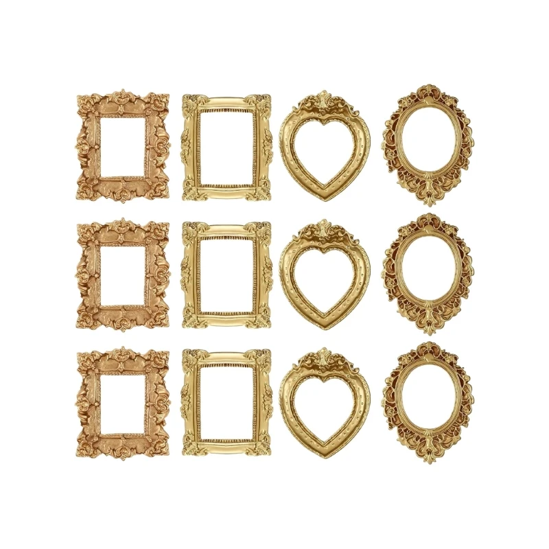 12 Stück Bilderrahmen aus Kunstharz, Mini-Fotorahmen, winziger antiker Rahmen, kleiner Bilderrahmen Image