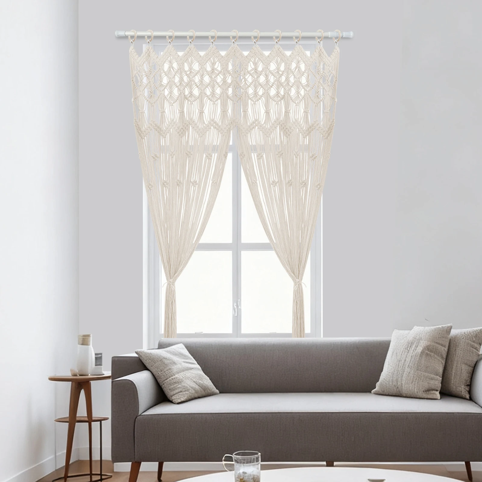 120 x 195 cm handgefertigter Makramee-Türvorhang im Boho-Stil, Fadenvorhang, Boho-Vorhang für Balkontür oder Fenster, Dekor für Schlafzimmer