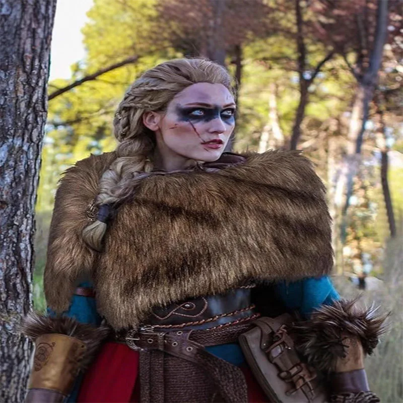 Mittelalterlicher Schal, Renaissance-Kostümzubehör für Wikinger, LARP und Fantasy-Events, Wollumhang für Feiertage, Cosplay, Bühnenauftritte Image