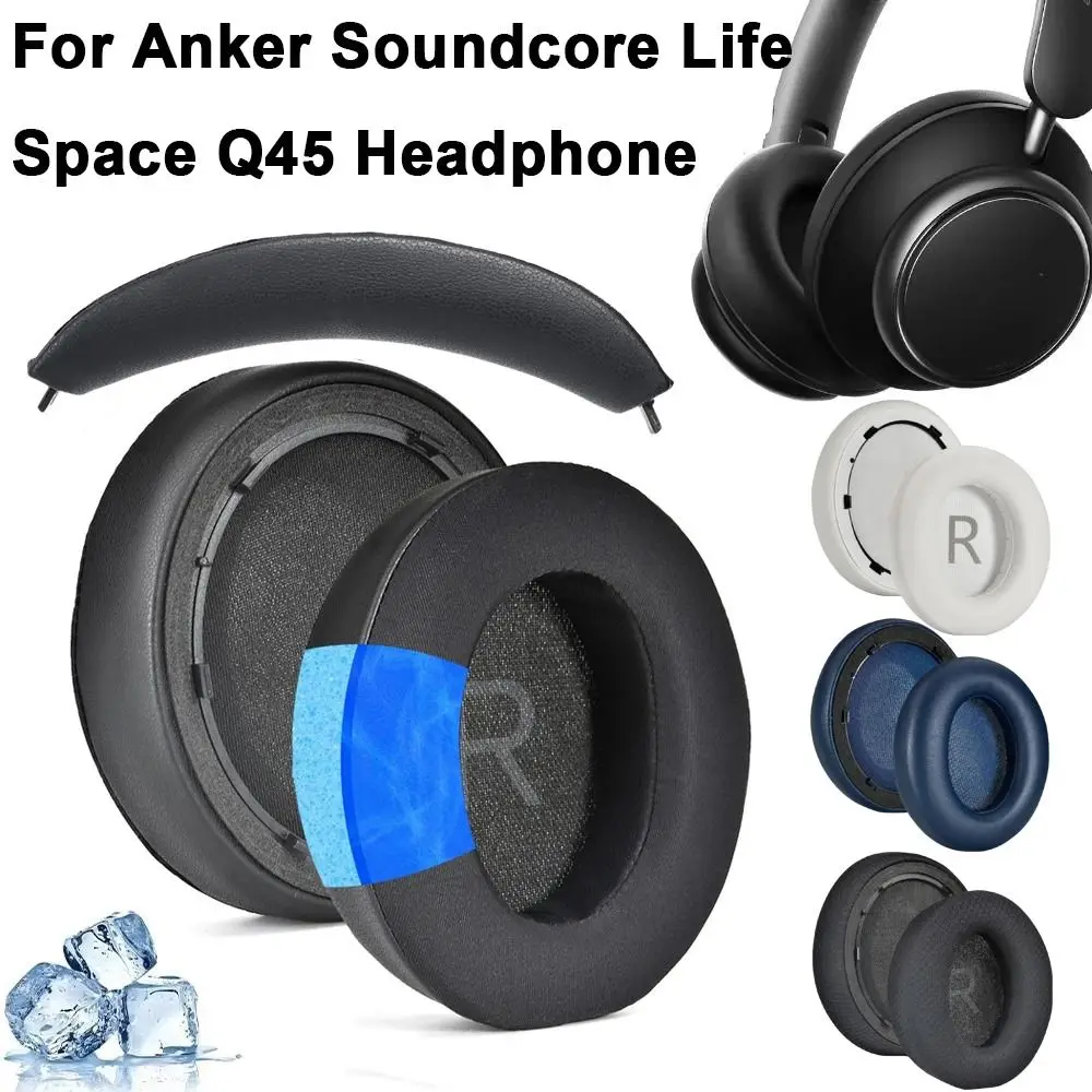 1 Paar Ersatz-Kopfhörer-Ohrpolster aus Proteinleder mit Schaumstoffpolsterung und Kopfbügel-Abdeckung für Anker Soundcore Life Space Q45 Image