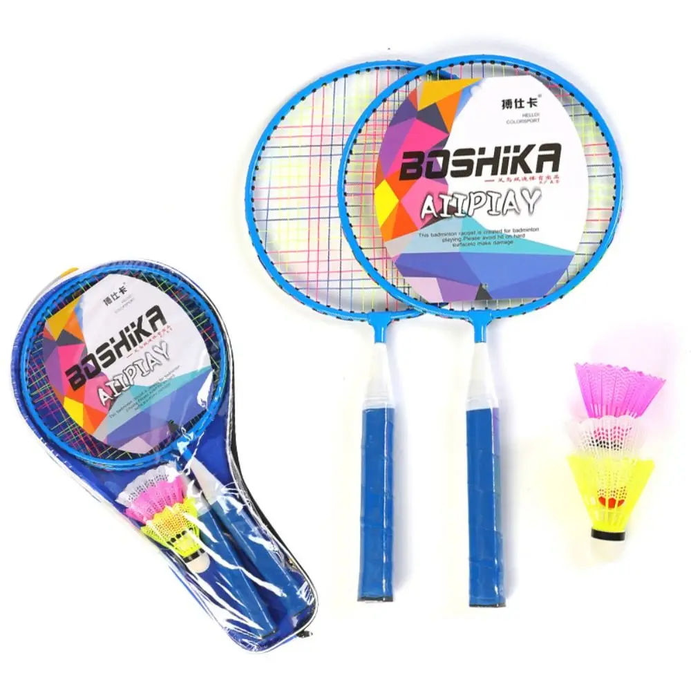 Kinder leichte Badminton schläger Familien spiel Spielzeug Eisen legierung Doppels chläger Set mit Trage tasche Sporta us rüstung Image
