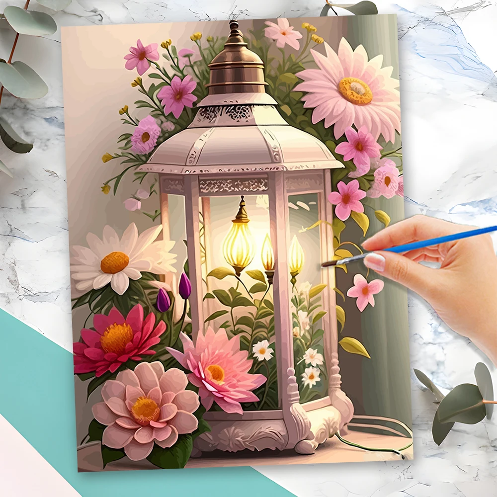 Momoart Malset für Erwachsene, DIY Malen nach Zahlen, Leuchte, Neuheiten, gerahmte Leinwand, Gänseblümchen, einzigartiges Geschenk Image