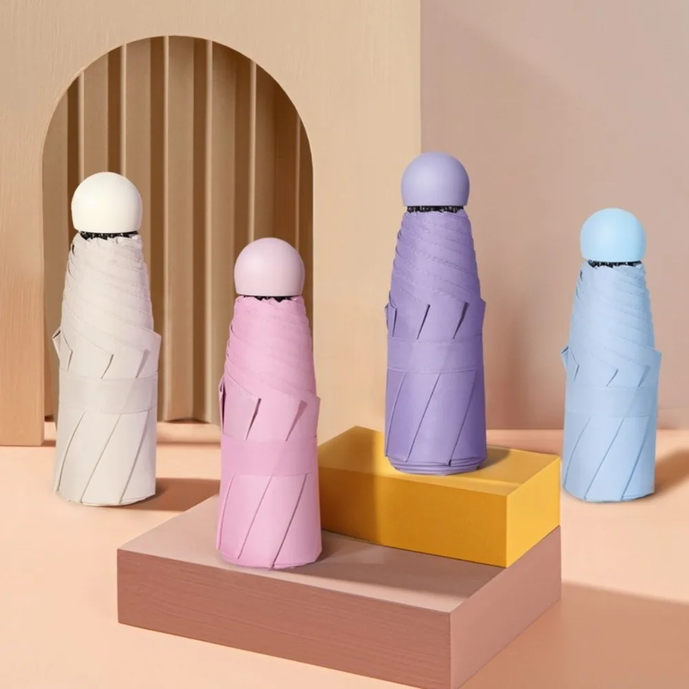 Neuer Mini-Kapsel-Klappschirm UPF50+ Tragbarer Sonnenschirm mit doppeltem Verwendungszweck, Schutz aus Vinyl, Reisezubehör für den Außenbereich Image