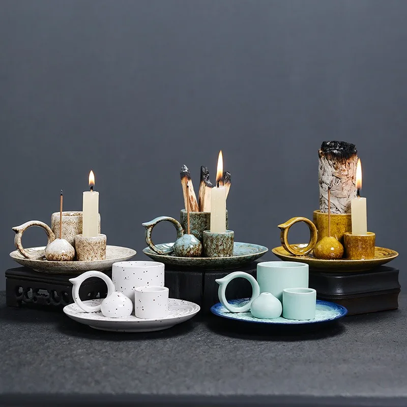 4-in-1-Halter aus Keramik, Palo Santo-Sticks, Räuchergefäß, Salbei-Halter, Räucherstäbchenhalter, Aschefänger-Tablett für Meditation, Yoga, Zimmer Image