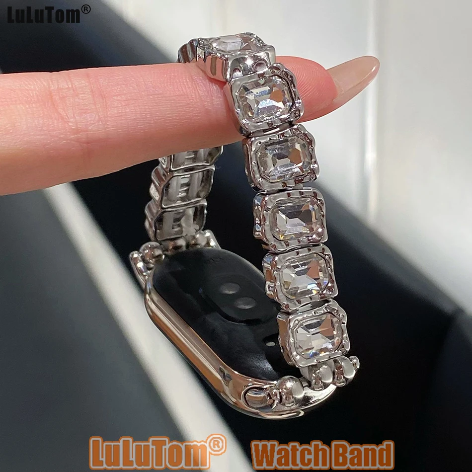 Strap Für Xiaomi Mi Band 10 9 8 Pro Luxus Silber Cube Diamant Glänzenden Armband Für Miband 8 pro 9 Pro Metall Armband Armband Image