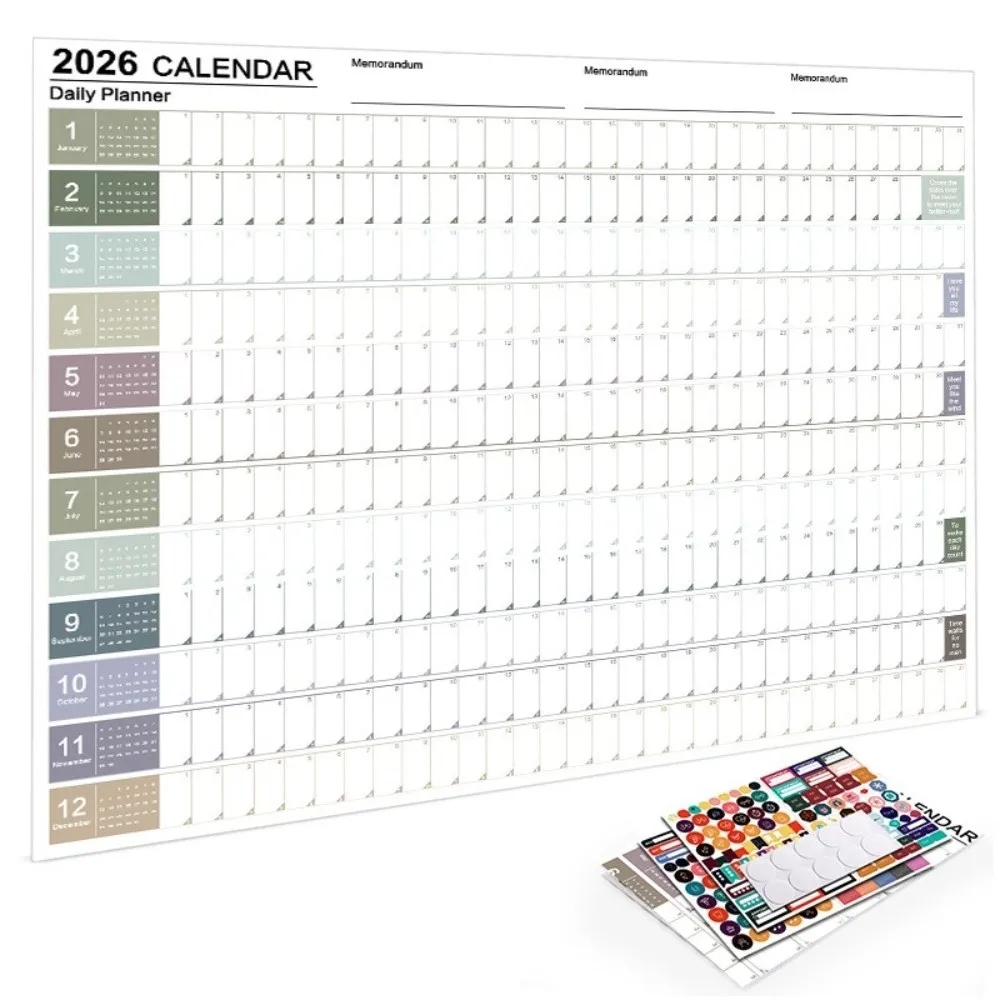 12-Monats-Wandkalender 2026 30x20 cm mit Etikettenaufklebern Wandplaner Wandmontage Nicht Laminiert Ganzjahreskalender für Büronutzung Image