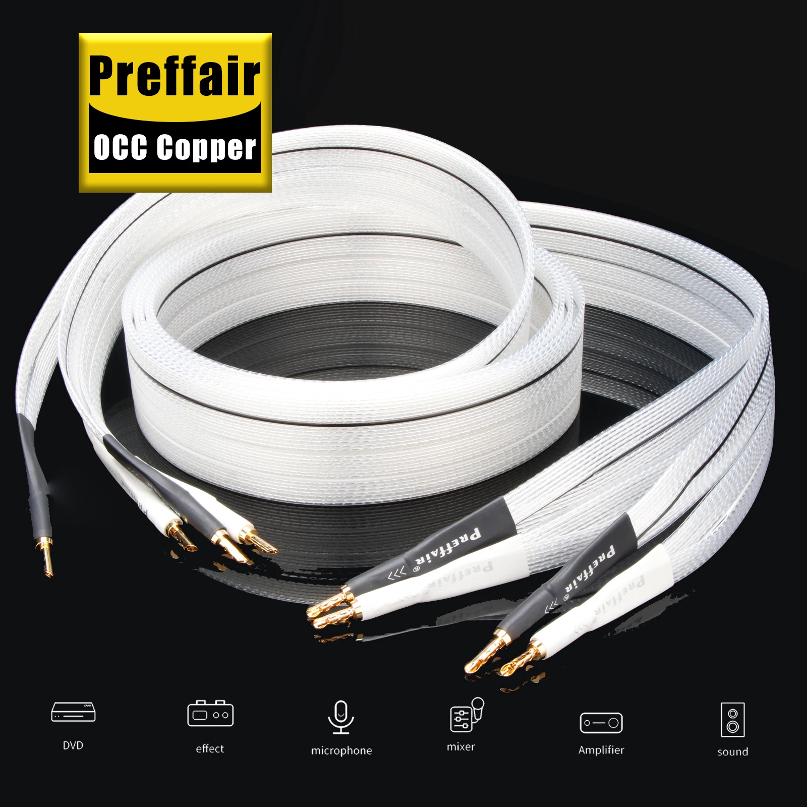 Paar Lautsprecherkabel 8N OCC versilbert PTFE-Isolierung Lautsprecherkabel Faltweißes Beleuchtungskabel HiFi-Lautsprecherkabel Image