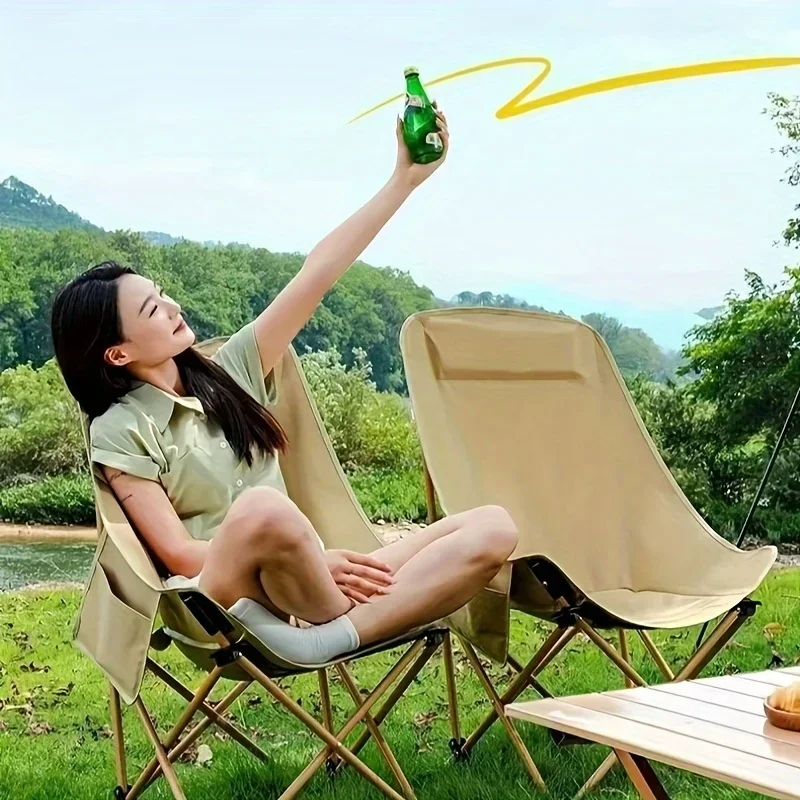 Tragbarer Mondstuhl mit hoher Rückenlehne – faltbar, Edelstahlrahmen für Outdoor-Freizeit, Campingstuhl, Strandstuhl faltbar Image