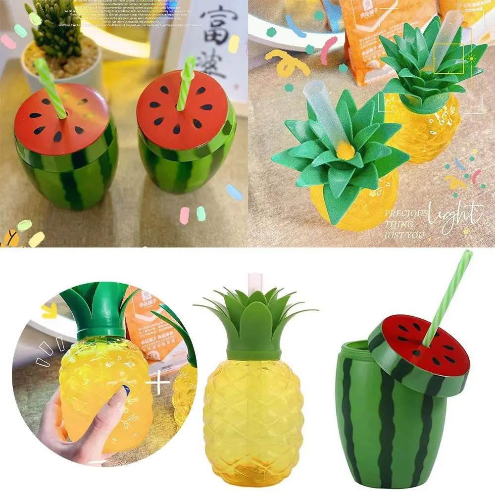 Sommer Stroh Tasse Cartoon Obst Erdbeer Ananas Wassermelone Form Wasser flasche Lebensmittel qualität Kunststoff Trink geschirr Image
