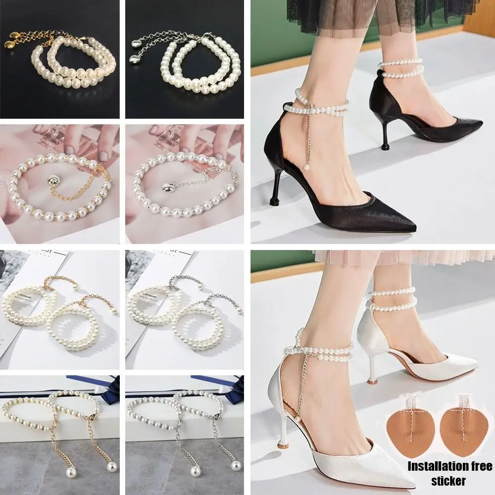 1 Paar Damen Schnürsenkel für High Heels Pearl Heels Band Schuh gürtel Knöchel halten lose Anti-Rutsch-Bündel Krawatte Image