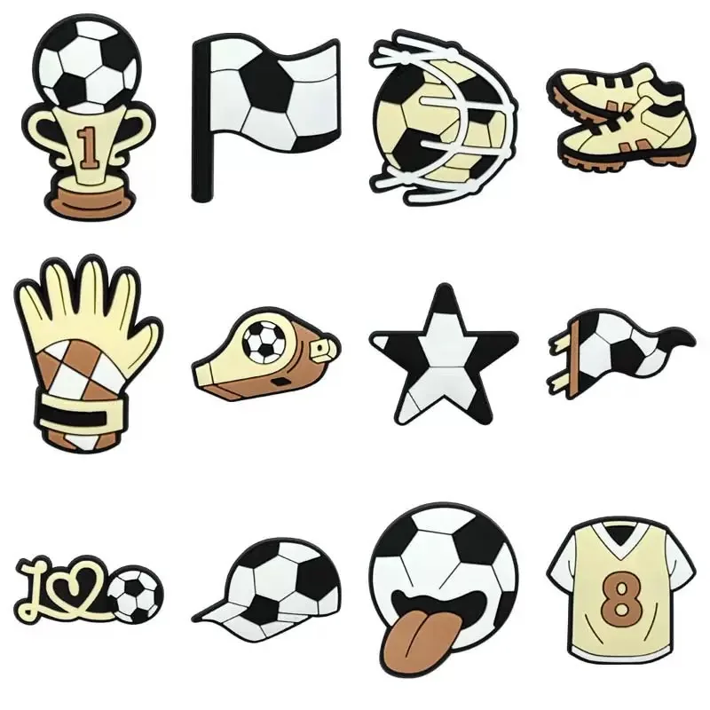 12Pcs Cartoon Sport Fußball Pvc Schnalle Clog Hausschuhe Schuhe Charme Sandalen Schuh Dekoration Diy Armbänder Urlaub Geschenk Image