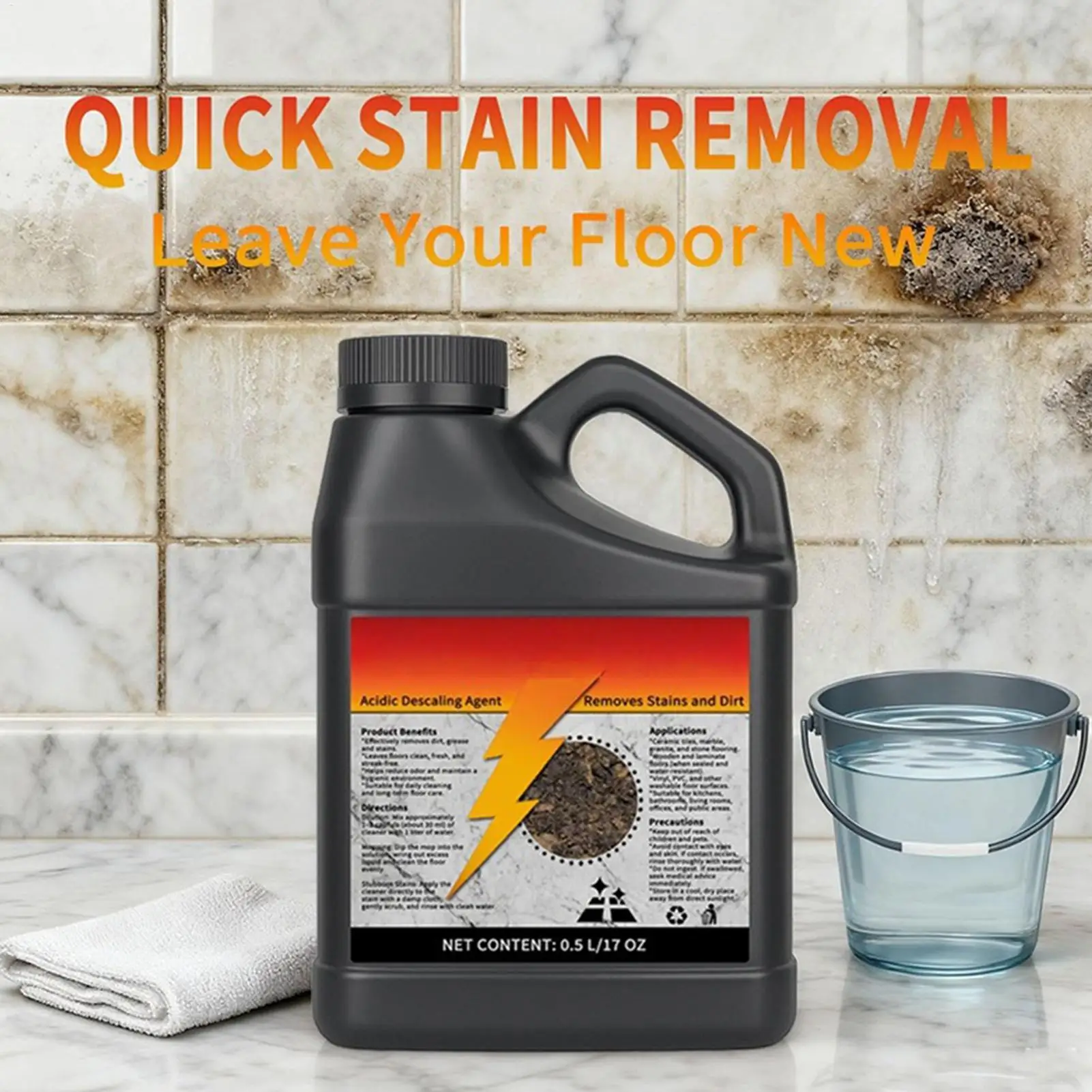 500 ml leistungsstarker Fliesenmörtel-Reiniger, Flüssiglösung für Badezimmer, Dusche, Küche, Bodenwischen, Mehrzweck-Fleckenentfernung Image