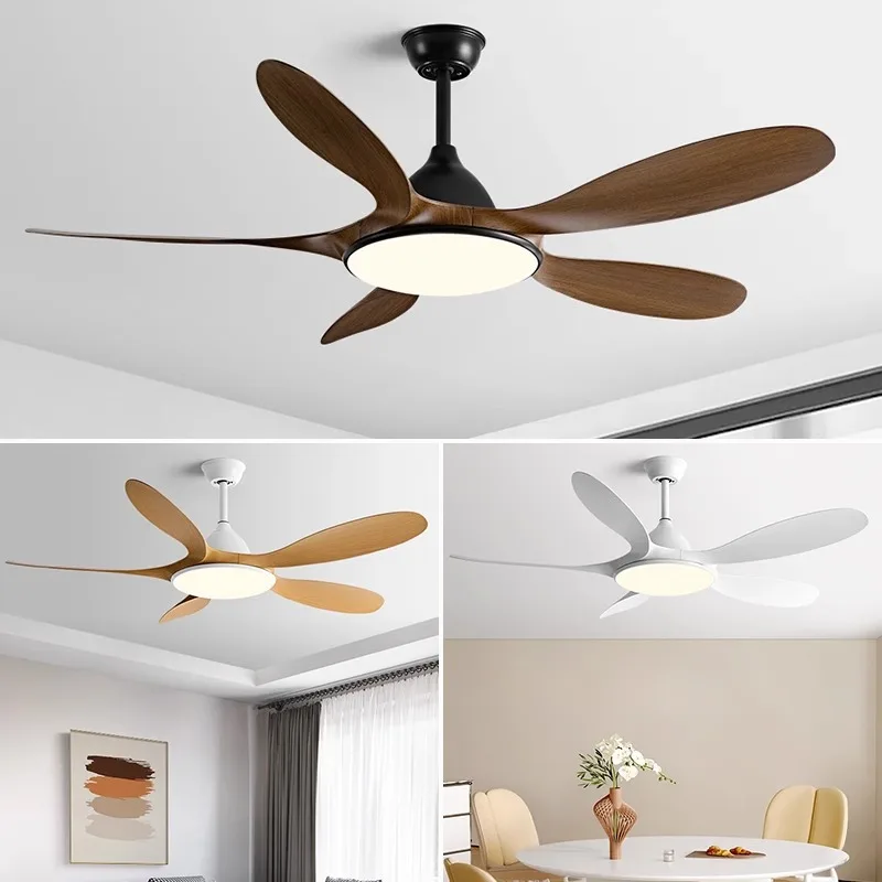 52/60 Zoll moderner DC-Deckenventilator, LED-Licht, Fernbedienung, 6-Gang-Holzflügel für Wohnzimmer, Esszimmer, Schlafzimmer, weißer Deckenventilator