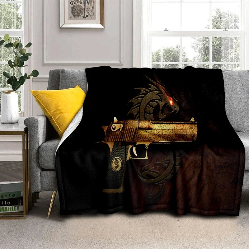 3D Gun Knife USP,AK,M4,AWP,Rifle Pistol Cartridge Blanket,Soft Throw Blanket for Home Bedroom Bed Sofa Picnic Cover Blanket Kids Image