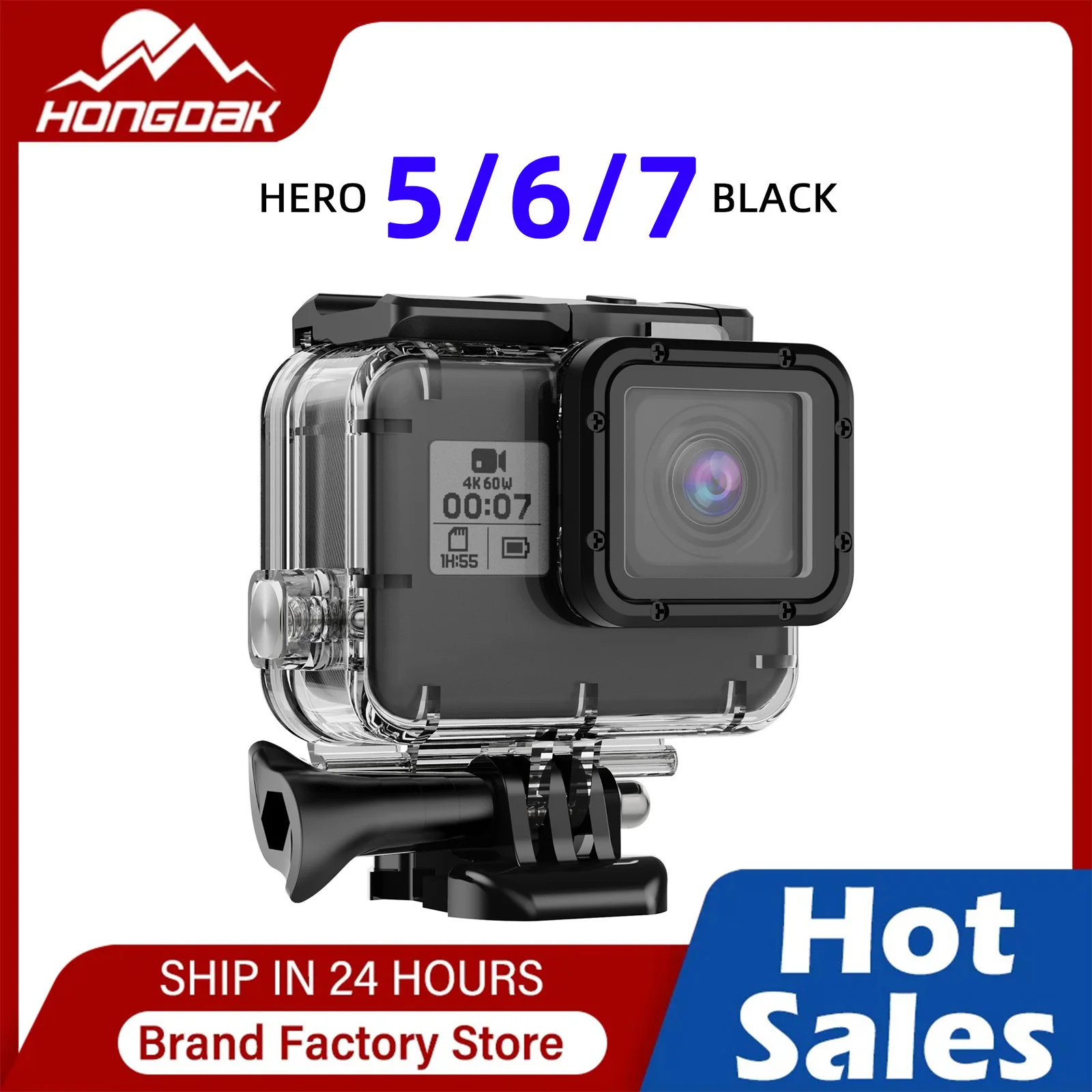 HONGDAK für Gopro Hero 7/6/5, schwarzes wasserdichtes Gehäuse mit Filter und Schloss, 60 m Tauchgehäuse, Action-Kamera-Zubehör Image