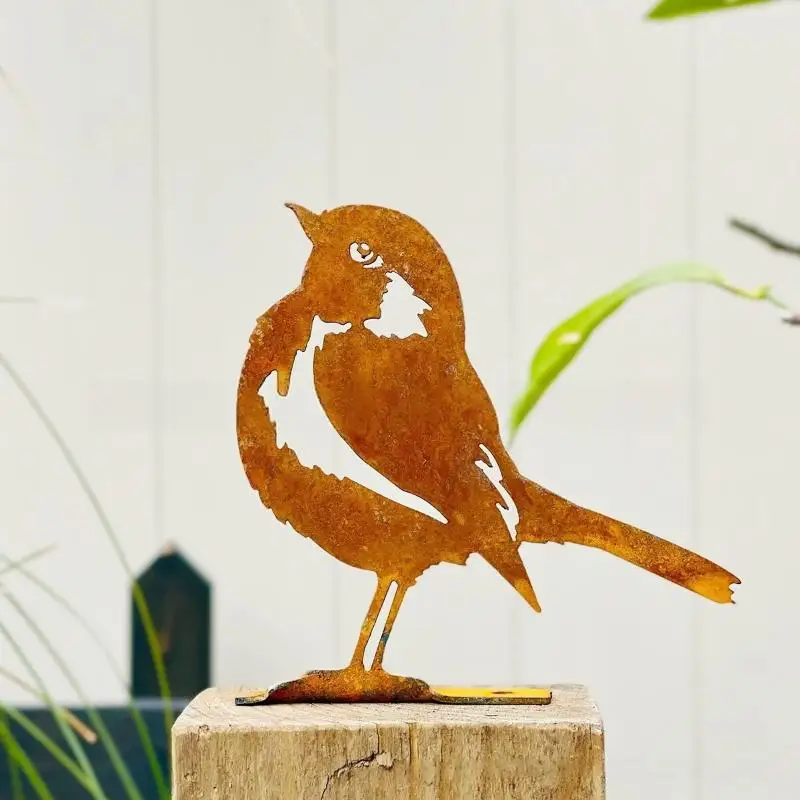 1 pièce Figurine d'oiseau en métal silhouette couleur rouille, clip de clôture de jardin, décoration murale de jardin et de maison, décoration de jardin en fer