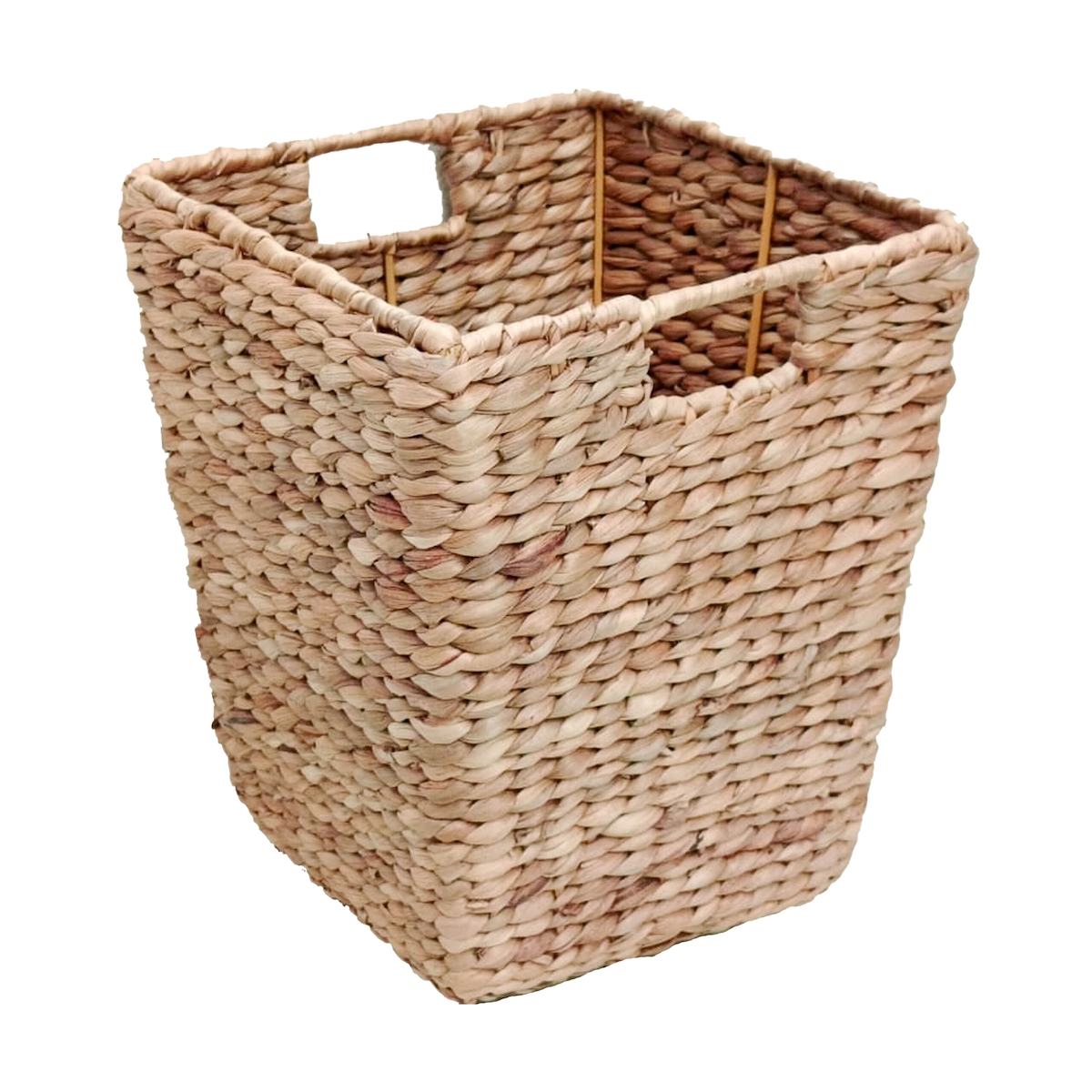 Relaxdays Papierkorb, Wasserhyazinthe, HxBxT: 30 x 25 x 25 cm, für Büro & Wohnzimmer, eckiger Papiermülleimer, natur Image