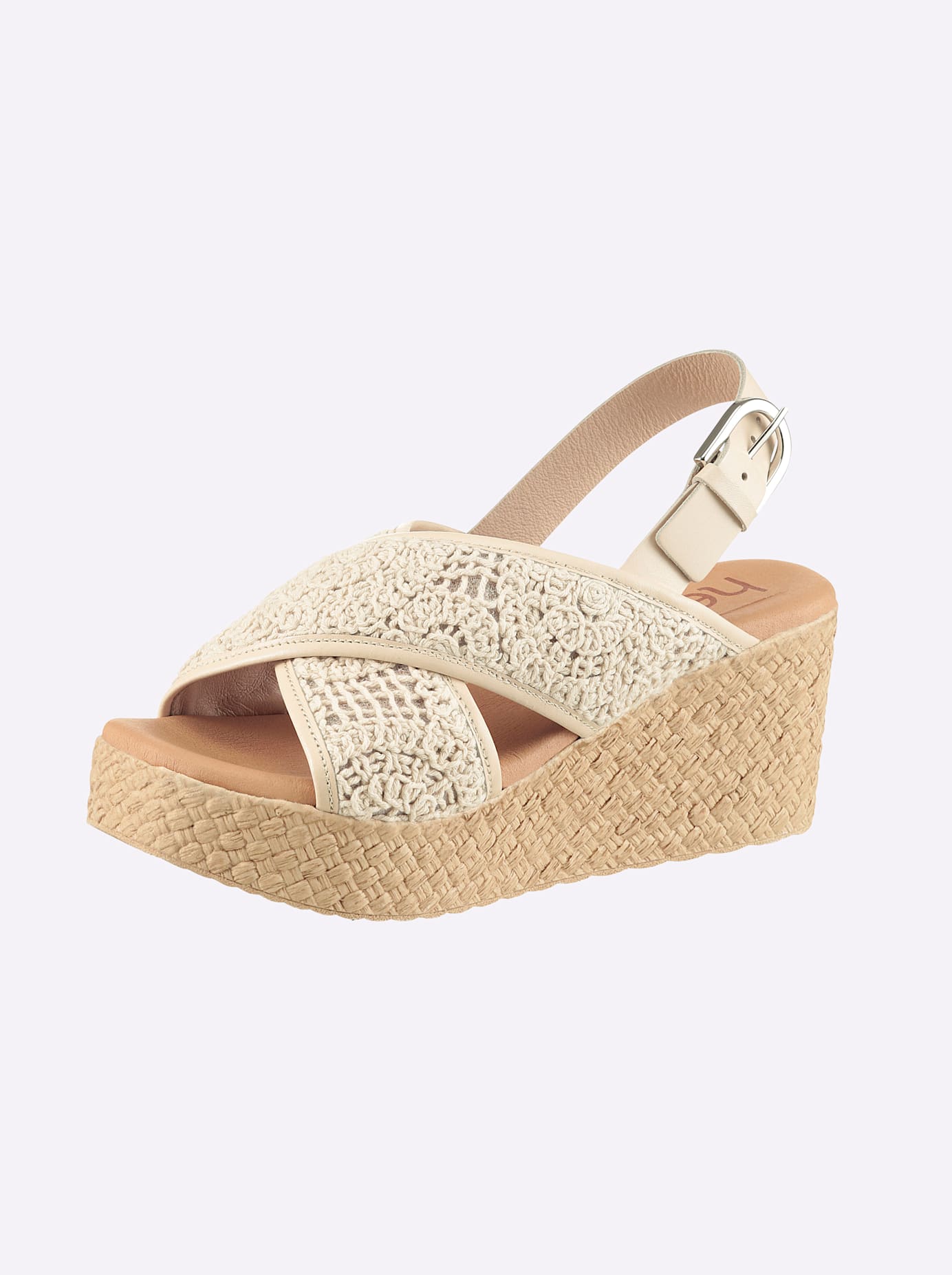 Sandalette HEINE, Damen, Gr. 37, beige, Glattleder, Rindsleder, Textil, Schuhe Sandalette