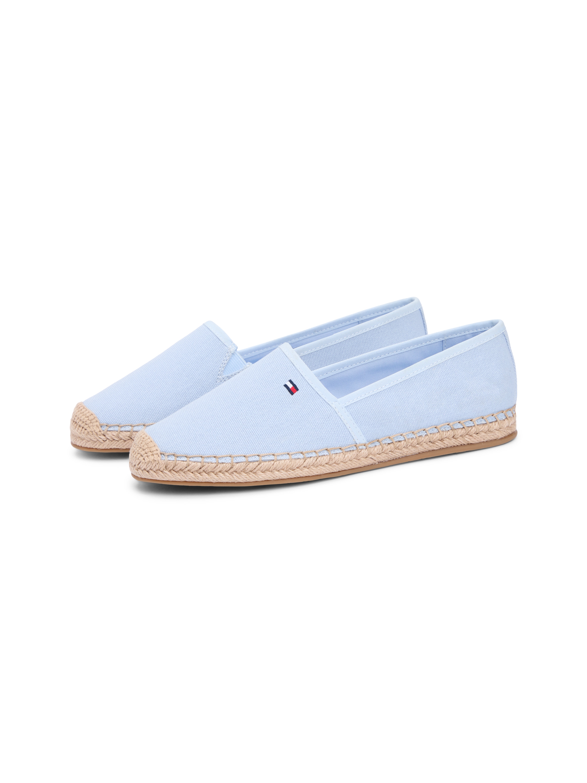 Espadrille TOMMY HILFIGER "FLAG CANVAS ESPADRILLE", Damen, Gr. 39, hellblau, Baumwolle, unifarben, Schuhe Espadrille, Slipper,Flats,Bequemschuh mit Jutebezug und Ziernähten, schmale Form