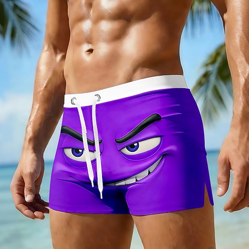Herren Optische Täuschung 3D Zeichentrick Lächelndes Gesicht Badeshorts Boardshorts Mittlere Taille Hawaiianisch Lustig Strandurlaub Kordelzug mit Mesh-Futter Elastischer Bund Designer Bekleidung Image