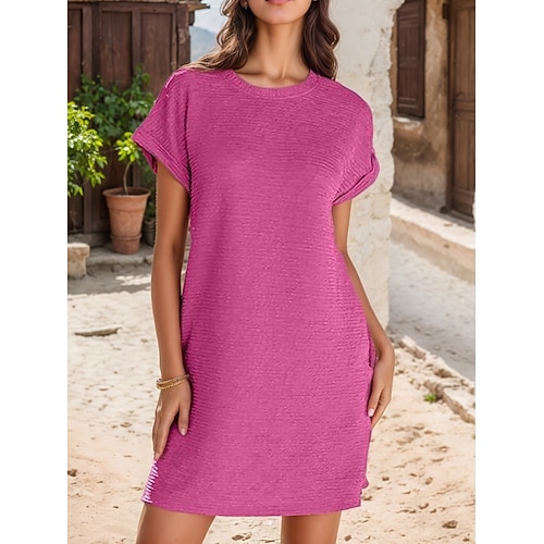 Damen Minikleid Freizeitkleid T-Shirt-Kleid Sommerkleid Mode Klassisch Modern Outdoor Urlaub Ausgehen Normale Passform Einfach Kurzarm Rundhalsausschnitt Schwarz Hellgrün Rosa Grün Sommer Frühling Image