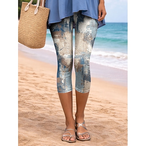 Damen Leggings Urlaub Vintage Mode Capris Hohe Taille Blumen Grafik Drucken Komfort Weich Atmungsaktiv Dehnbar Lässig Täglich Büro Gelb Blau Braun Grün Sommer Frühling Schmale Passform Image
