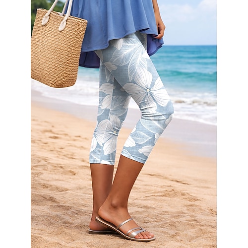 Damen Leggings Urlaub Vintage Mode Capris Hohe Taille Blumen Grafik Drucken Komfort Weich Atmungsaktiv Dehnbar Lässig Täglich Büro Blau Rosa Grün Khaki Sommer Frühling Schmale Passform Image