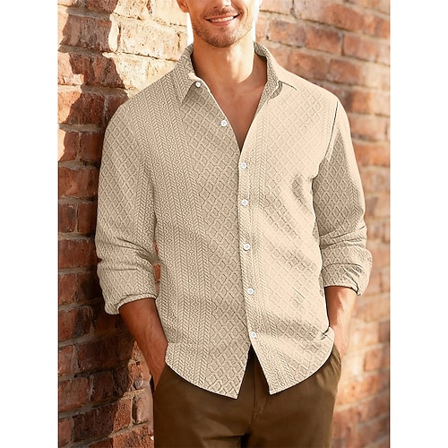 Herren Hemd Textur Freizeithemd Knopfhemd Jacquard-Hemd Schwarz Weiß Kaki Grau Leicht Blau Langarm Einfach Hemdkragen Lässig Täglich Bekleidung Elegant Mode Lässig Image
