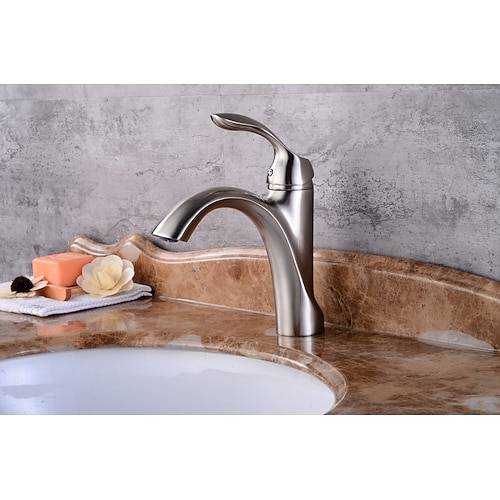 Moderne Mittellage Verbreitete Keramisches Ventil Einhand Ein Loch Gebürsteter Nickel , Waschbecken Wasserhahn Image