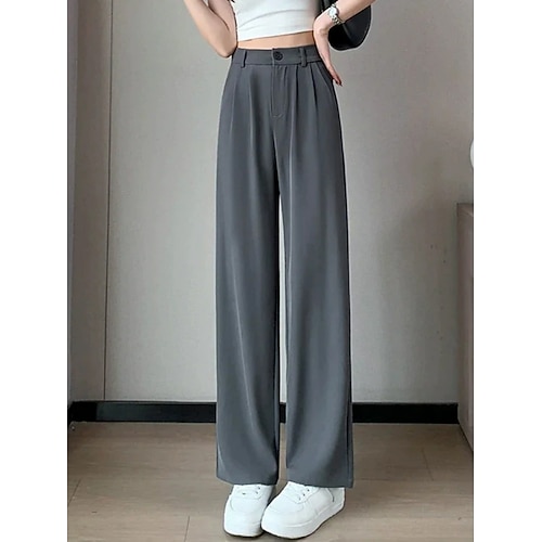 Damen Chinos Hosen Hose Gerade Urlaub Mode Streetwear Volle Länge Hohe Taille Einfarbig Tasche Bequem Komfort Weich Mikroelastisch Outdoor Straße Aprikose Schwarz Weiß Rosa Frühling Herbst Lässiger Image