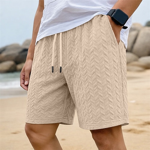 Herren Shorts Freizeitshorts Jacquard Strukturiert Einfach Winkel Komfort Atmungsaktiv Über dem Knie Lässig Outdoor Strand Urlaub Mode Schwarz Weiß Mikroelastisch Image