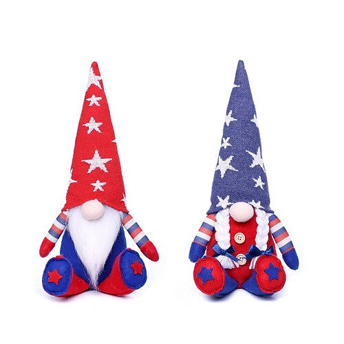 2er-Pack amerikanische 250 Unabhängigkeitstags-Streifen-Pentagramm-Zwergen-gesichtslose Puppe Rudolf-Figur Ornament Image