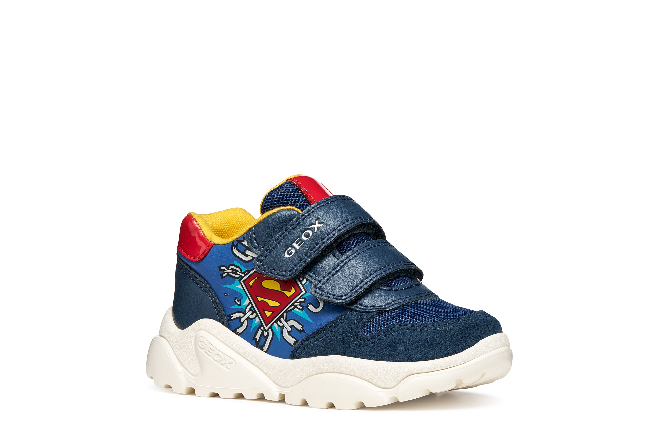 Lauflernschuh GEOX "B CIUFCIUF BOY", Baby, Gr. 22, blau, rot, Leder, Lederimitat, Textil, Schuhe Lauflernschuh, Babyschuh mit farbigen Besätzen, Größenschablone zum Download