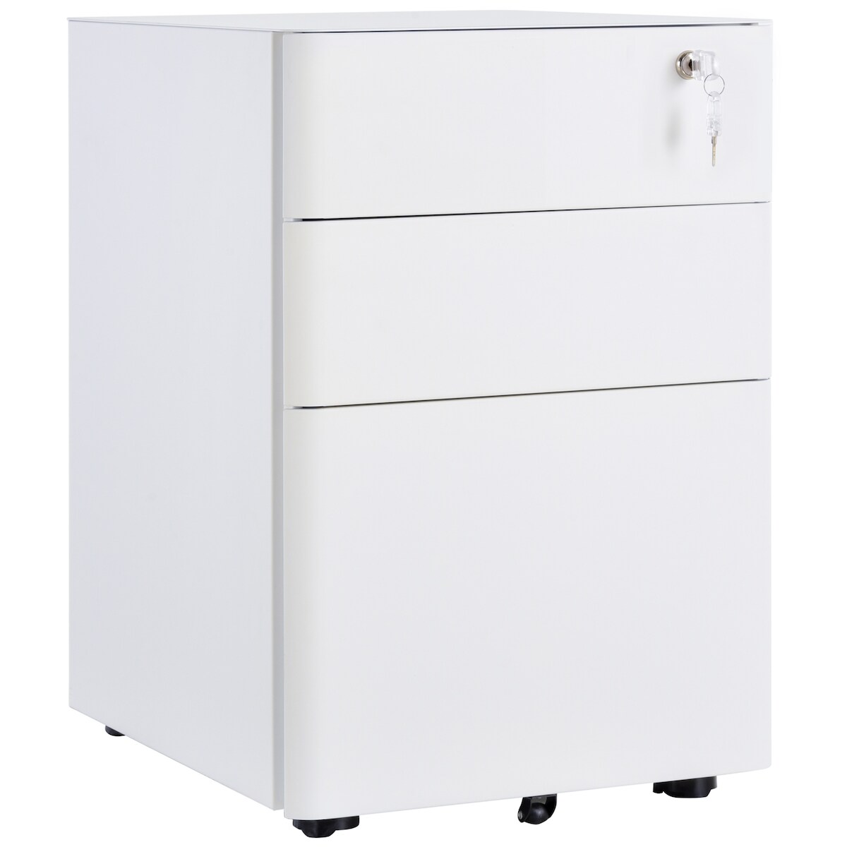 OKWISH Rollcontainer Aktenschrank 39x48x59 cm Weiß aus Stahl mit 3 Schubladen Hängeregister abschließbar und mobil auf 4 Rollen für Büro und Homeoffice Image